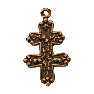 Vintage Bronze Tiny Cross of Lorraine with Flowers