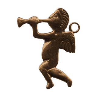 Vintage Bronze Angel Blowing a Horn Milagro, Facing Left