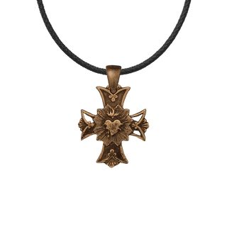 Vintage Bronze Sacred Heart Cross with Rays