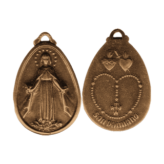 Vintage Bronze Twin Hearts and Rosary Medal, San Damiano