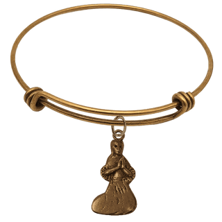 Vintage Bronze Large Praying Woman Milagro Bangle Bracelet