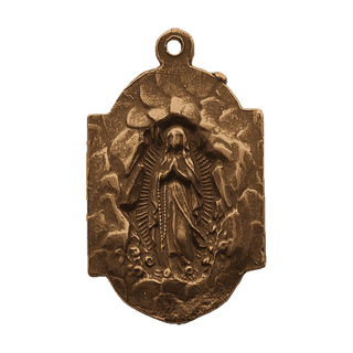 Vintage Bronze Our Lady in the Grotto Medal with Rose