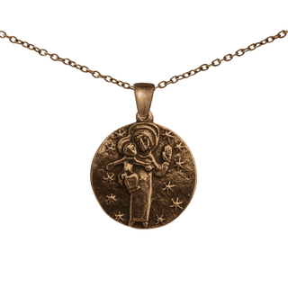 Vintage Bronze Folk Madonna and Child Medal with Stars