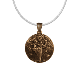 Vintage Bronze Folk Madonna and Child Medal with Stars