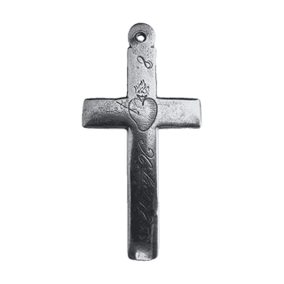 Vintage White Bronze Nun's Cross with Engraved Sacred Heart