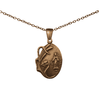 Vintage Bronze Miraculous Medal with Reeds and Flowers