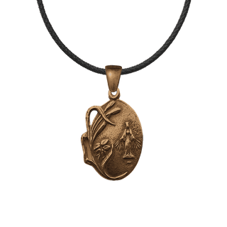 Vintage Bronze Miraculous Medal with Reeds and Flowers