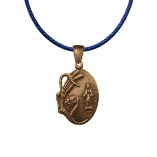 Vintage Bronze Miraculous Medal with Reeds and Flowers