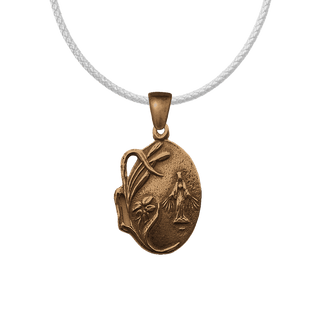 Vintage Bronze Miraculous Medal with Reeds and Flowers