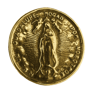 Vintage Yellow Bronze Our Lady of Guadalupe Button