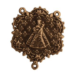 Vintage Bronze Crowned Madonna Rosary Center with Stars