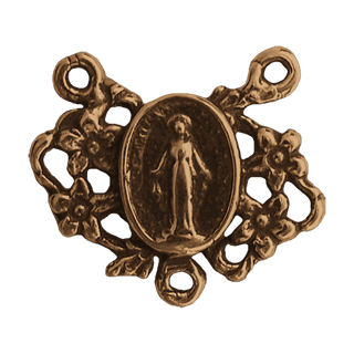 Vintage Bronze Tiny Miraculous Rosary Center with Flowers
