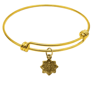 Vintage Yellow Bronze Tiny Star-Shaped Miraculous Medal Bangle Bracelet
