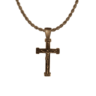 Vintage Bronze Tailored Crucifix with Greek Key Ends