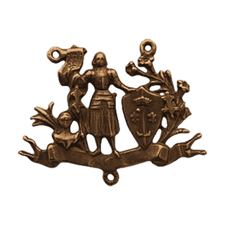 Vintage Bronze St. Joan of Arc Rosary Center with Shield