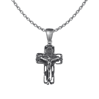 Vintage White Bronze Open Square Crucifix with Rays