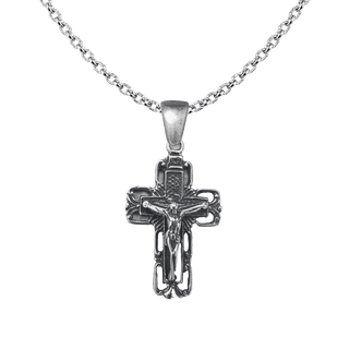Vintage White Bronze Open Square Crucifix with Rays