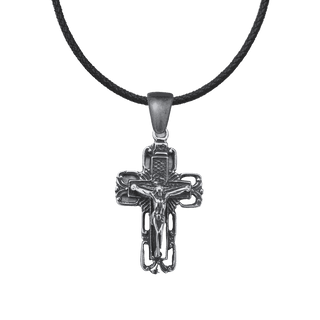 Vintage White Bronze Open Square Crucifix with Rays