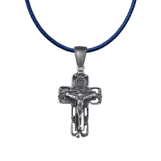 Vintage White Bronze Open Square Crucifix with Rays