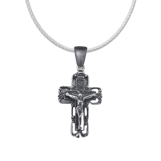 Vintage White Bronze Open Square Crucifix with Rays