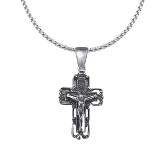 Vintage White Bronze Open Square Crucifix with Rays