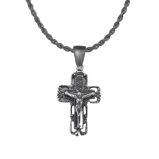 Vintage White Bronze Open Square Crucifix with Rays