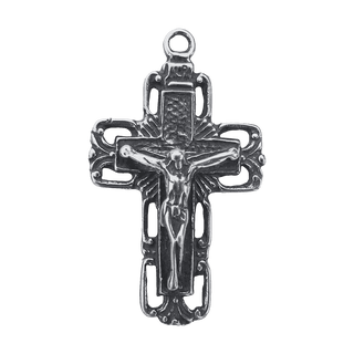 Vintage White Bronze Open Square Crucifix with Rays