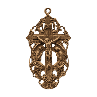 Vintage Bronze Crucifix with Two Kneeling Angels