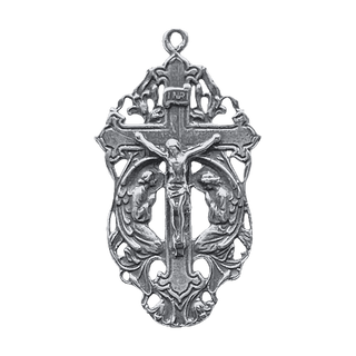 Vintage White Bronze Crucifix with Two Kneeling Angels