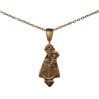 Vintage Bronze Crowned Virgin and Child with Cherub Medal