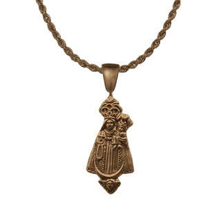 Vintage Bronze Crowned Virgin and Child with Cherub Medal