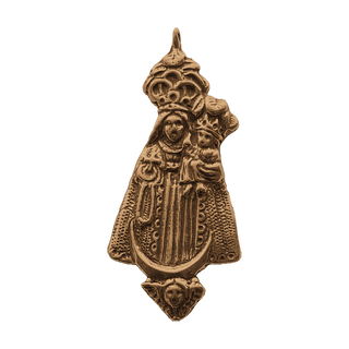 Vintage Bronze Crowned Virgin and Child with Cherub Medal