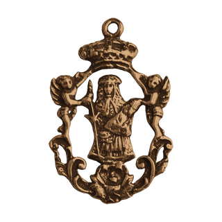 Vintage Bronze Crowned Virgin with Angels Openwork Medal