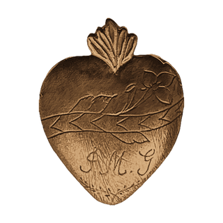 Vintage Bronze Engraved Heart Milagro with Flower
