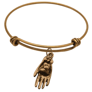 Vintage Bronze Hand with Heart Charm Bangle Bracelet