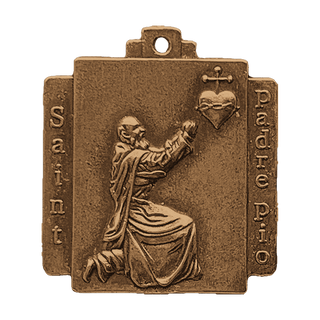 Vintage Bronze St. Padre Pio Medal, Pray for Us