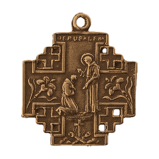 Vintage Bronze St. Francis Jerusalem Cross Medal