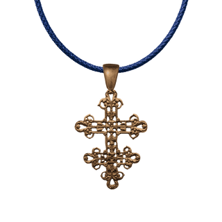 Vintage Bronze Cross of Lorraine, Openwork Filigree