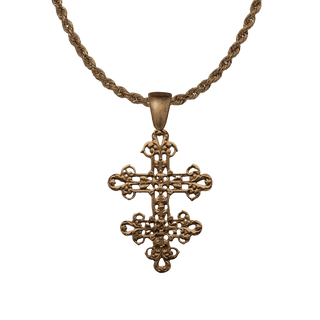Vintage Bronze Cross of Lorraine, Openwork Filigree