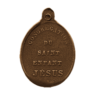 Vintage Bronze Holy Child Jesus Medal — reverse