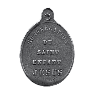 Vintage White Bronze Holy Child Jesus Medal — reverse