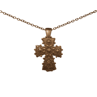 Vintage Bronze Small Curved Cross with Star Rosettes