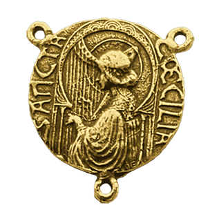 Vintage Yellow Bronze St. Cecilia Ornate Rosary Center