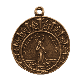 Vintage Bronze Stella Maris Star Border Medal, Small
