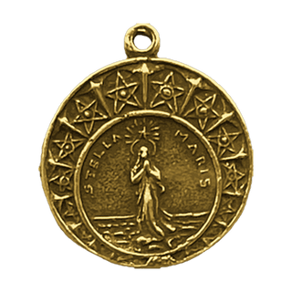 Vintage Yellow Bronze Stella Maris Star Border Medal, Small