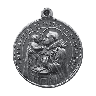 Vintage White Bronze St. Hubert and St. Anthony of Padua Medal — reverse