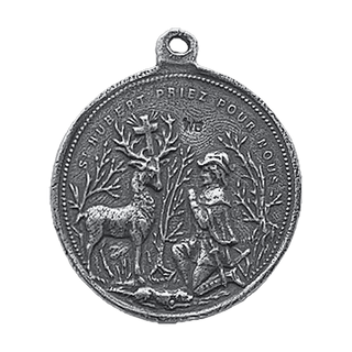 Vintage White Bronze St. Hubert and St. Anthony of Padua Medal