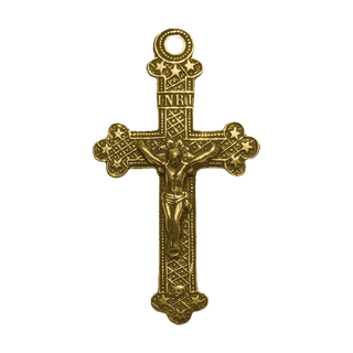 Vintage Yellow Bronze Ornate Crucifix with Stars
