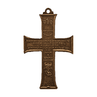 Vintage Bronze Art Nouveau St. Francis Blessing Cross — reverse