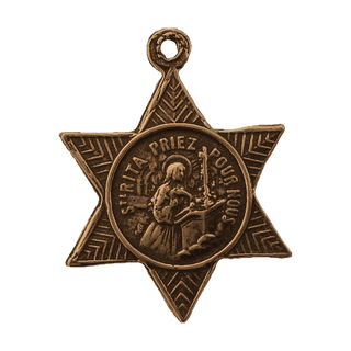 Vintage Bronze Our Lady of Good Counsel and St. Rita Star Medal — reverse